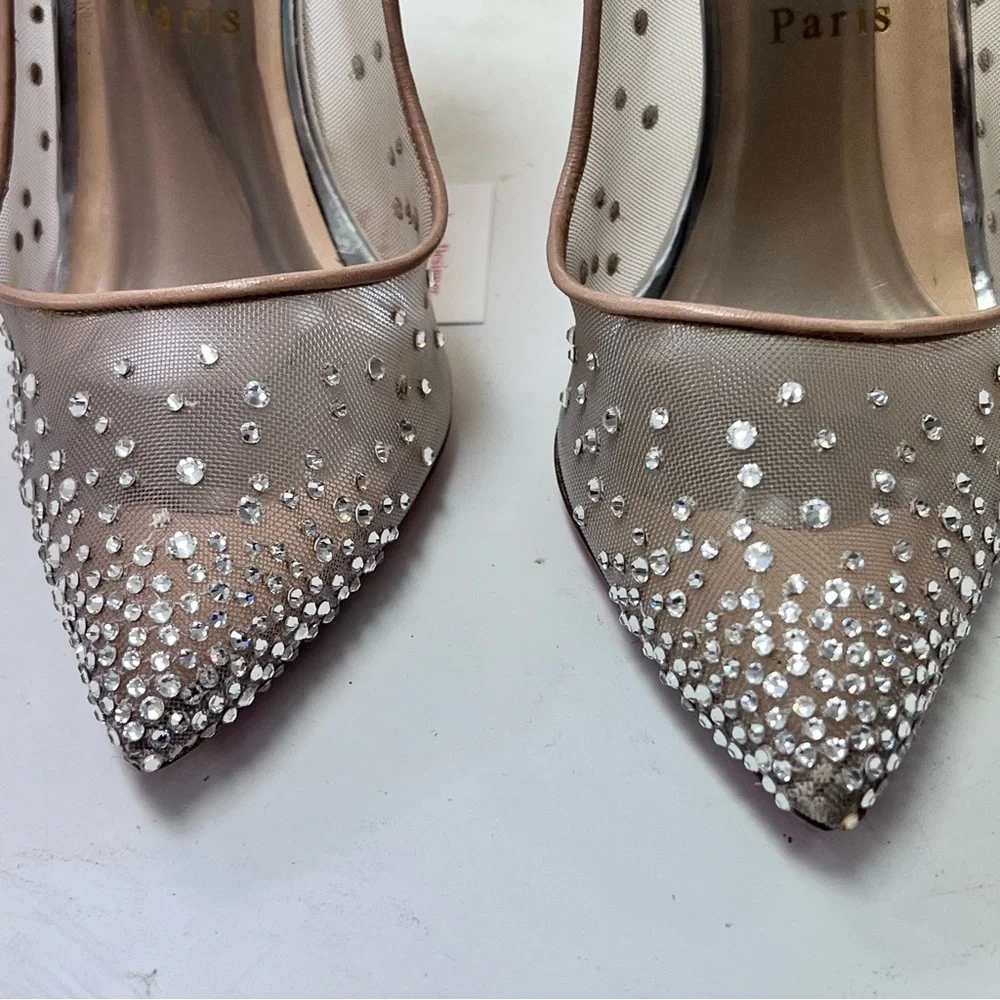 Christian Louboutin Follies Strass 100 Crystal Mesh Pumps Nude/Silver Glitter